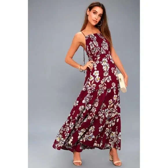 Free People Intimately Garden Party Raspberry Floral Print Maxi Dress - Picture 1 of 12